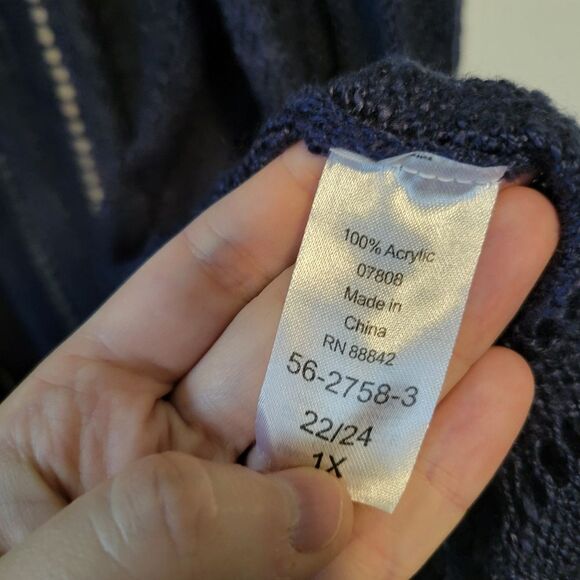 Ellos Navy Blue Open Knit Fringe Trim Cardigan Sweater Size 1X - Picture 6 of 6